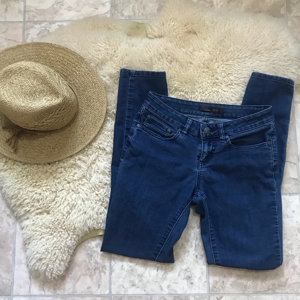 PrAna stretch skinny cut blue jeans